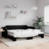 Slaapbank met onderschuifbed en matrassen 80x200 cm stof zwart