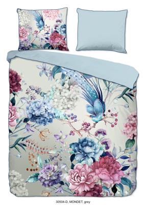 Descanso Dekbedovertrek "bloemen" - Grijs - (200x200/220 cm) - Biologisch Katoen satijn