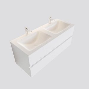 MONDIAZ VICA Badkamermeubelset - 120cm - 2 lades - wasbak Cloud dubbel - 2 kraangaten - solid surface talc PC75341079