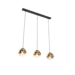 QAZQA Art deco hanglamp zwart met goud glas langwerpig 3-lichts -