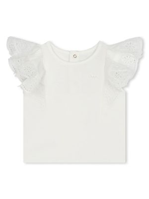 Chloé Kids blouse en coton biologique à logo brodé - Blanc
