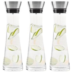 Karaf/schenkkan met filter - Set van 3x stuks - 1 liter - glas - RVS - schenktuit - D10 x H34 cm