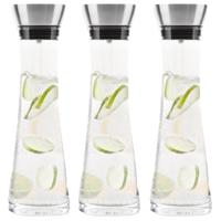Karaf/schenkkan met filter - Set van 3x stuks - 1 liter - glas - RVS - schenktuit - D10 x H34 cm