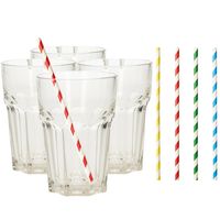 Set van 4x longdrink glazen en 100x duurzame papieren rietjes - 360 ml - thumbnail