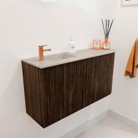 Toiletmeubel Mondiaz Joya Dlux | 81.6 cm | Meubelkleur Walnut | Faye wastafel Opalo Wasbak Links | 1 kraangat
