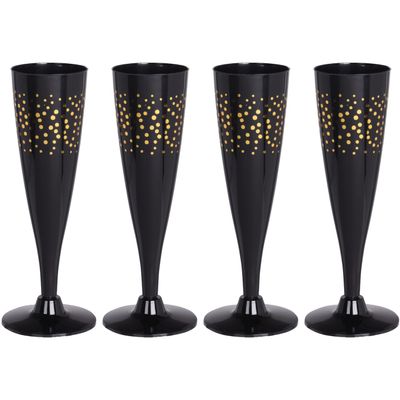 Prosecco/champagneglazen - 4x - zwart/goud - kunststof - 130 ml - herbruikbaar