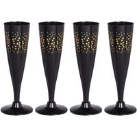 Prosecco/champagneglazen - 4x - zwart/goud - kunststof - 130 ml - herbruikbaar - thumbnail