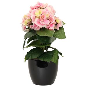 Hortensia kunstplant met bloemen lichtroze - in pot goud - 40 cm hoog