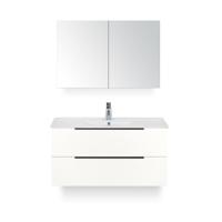 Seville Badmeubelset 100 cm - Wit Hoogglans Edge greep - Wastafel Enjoy - met Spiegelkast