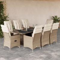 9-delige Tuinset met kussens poly rattan beige
