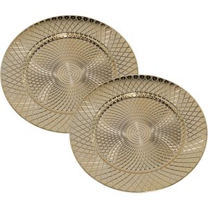 Set van 2x stuks kerstdiner onderborden rond goud glimmend 33 cm