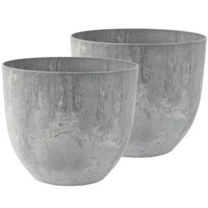 2x stuks bloempot/plantenpot van gerecycled kunststof betongrijs D33 en H29 cm