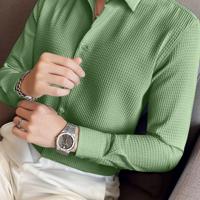 Bon&Bon Men's Waffle Knit Shirt - Black Long Sleeve Button Front Olive Green / XL