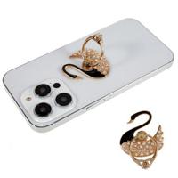 Zwaan Glitter Bling Telefoon Ring Houder Telefoon Ring Grip Strass Stand Vinger Kickstand Metalen Back Grip - Zwart