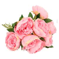 Kunstbloemen boeket pioenroos - 8x - roze - 76 cm - polyester - decoratie bloemen