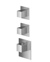 Hotbath Mate High Flow afbouwdeel met 2 stopkranen vierkant en vierkante afdekplaat voor inbouwdeel MHF002, geborsteld nikkel - thumbnail