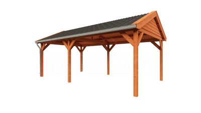 Trendhout Overkapping Zadeldak Betula 680x415 cm- Zadeldak- Onbehandeld lariks Douglas hout- Trendhout