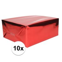 10x Inpakpapier/cadeaupapier rood metallic 400 x 50 cm op rol   - - thumbnail