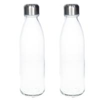 2x Stuks glazen waterfles/drinkfles transparant met Rvs dop 650 ml - thumbnail