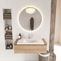 MONDIAZ BUKLA 100cm badmeubel onderkast kleur Washed Oak met 1 lade. Wastafel CLOUD midden 1 kraangat kleur Talc. - thumbnail