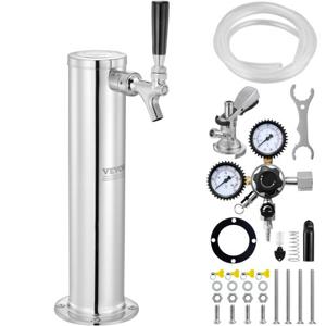 VEVOR Kegerator Tower Kit, Single Tap Beer Conversion Kit, roestvrijstalen vat biertorendispenser met dubbele meter W21.8 regelaar en A-systeem vatkoppeling, bierlekbak voor thuisfeest