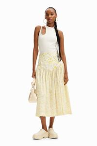 Gerimpelde midi-rok bloemen - YELLOW - S