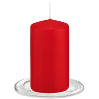 Trend Candles - Stompkaarsen met glazen onderzetters set van 2x stuks - rood 6 x 12 cm