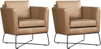Set van 2 Grijze leren moderne design fauteuils Crossover - Rancho Leer Stone (grijs leer)