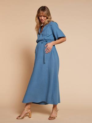 Lange jurk zwangerschap en borstvoeding jeansblauw