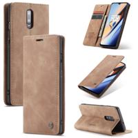 CaseMe-013 multi-functionele retro Frosted horizontale Flip lederen draagtas met kaartsleuf & houder & portemonnee voor OnePlus 7 (bruin)