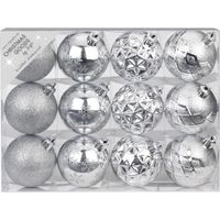 Set van 12x luxe zilveren kerstballen 6 cm kunststof mat/glans - thumbnail