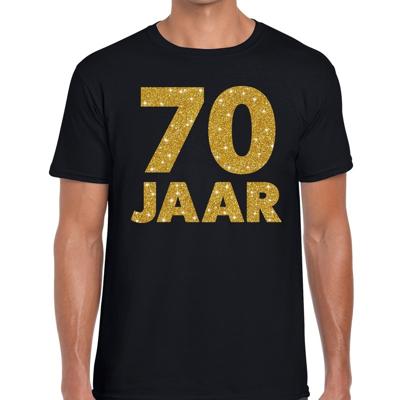 70 jaar verjaardag t-shirt - gouden glitter letters - jubileum - cadeau shirt - zwart - heren