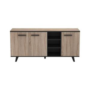 WAYNE buffet salontafel TV-kastset - Melamine - Scandinavische stijl - Geborsteld eiken en zwart- L50 X B 30X H 170