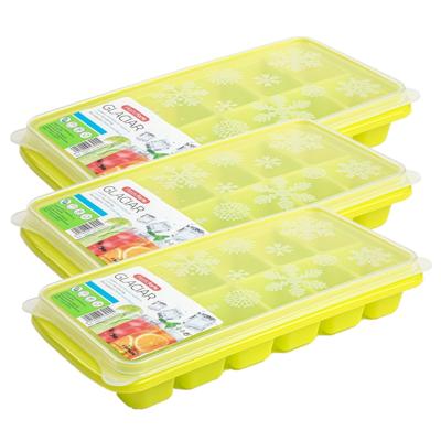 Tray met ijsblokjes - 3x stuks - ijsklontjes vormpjes - 12 vakjes - kunststof - wit met deksel - gro Tray met ijsblokjes - 3x stuks - ijsklontjes vormpjes - 12 vakjes - kunststof - wit met deksel - gro