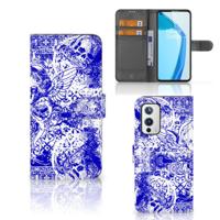 Telefoonhoesje met Naam OnePlus 9 Angel Skull Blauw