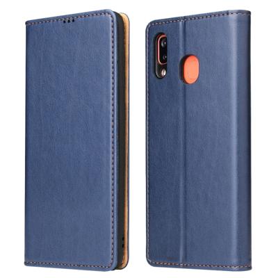 Dermis textuur PU + TPU horizontale Flip lederen draagtas met houder & kaartsleuven & portemonnee voor Galaxy A20 & A30 (blauw)