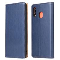 Dermis textuur PU + TPU horizontale Flip lederen draagtas met houder & kaartsleuven & portemonnee voor Galaxy A20 & A30 (blauw)