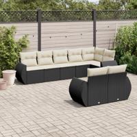 8-delige Loungeset met kussens poly rattan zwart