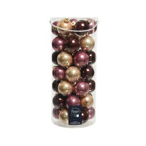 49x stuks glazen kerstballen roze/lichtbruin/donkerbruin 6 cm glans en mat   -