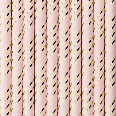 Drinkrietjes - papier - 10x - roze/goud strepen - 19,5 cm - rietjes