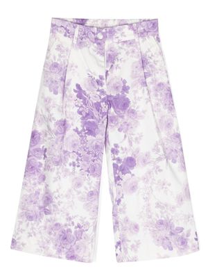Monnalisa pantalon ample à fleurs - Blanc