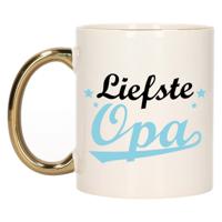 Cadeau koffie/thee mok voor opa - blauw met gouden oor - de liefste - keramiek - 300 ml   -