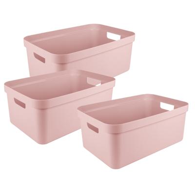 Sunware opbergbox Sigma Home - 3x - kunststof - 45 liter - lichtroze - opberg dozen/bakken