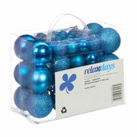 Relaxdays kerstballen - 50x st - kobalt blauw - 3, 4 en 6 cm - kunststof - mat/glans/glitter