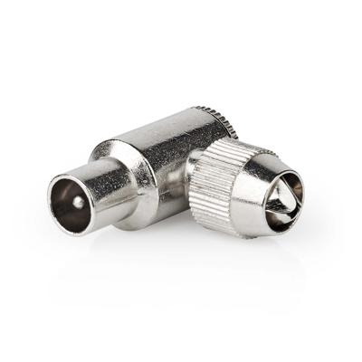 Nedis IEC (Coax) Connector | 90° Gehoekt | Male | Vernikkeld | 75 Ohm | Schroef | Diameter kabelinvoer: 7.0 mm | Metaal | Zilver | 2 Stuks | Doos -