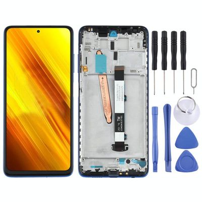 Originele LCD-scherm en Digitizer volledige montage met frame voor Xiaomi Poco X3 NFC / Poco X3 (blauw)