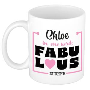 Naam mok Chloe - wit - Fabulous - keramiek - 300 ml - cadeau collega beker