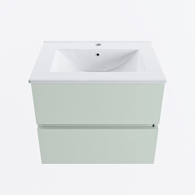 MONDIAZ VICA 60cm badmeubel onderkast Greey 2 lades. Wastafel DENIA midden 1 kraangat, kleur Glanzend Wit.