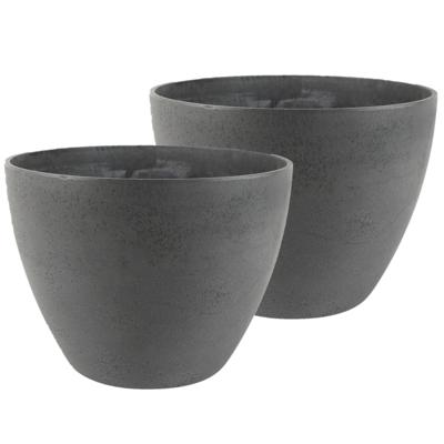 Bloempot - 2x - gerecycled kunststof - grijs - 29 x 22 cm - Binnen en buiten