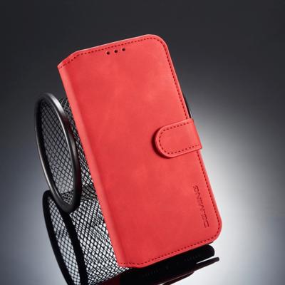Dg. MING retro olie kant horizontale flip case voor iPhone XR met houder & kaartsleuven & portemonnee (rood)